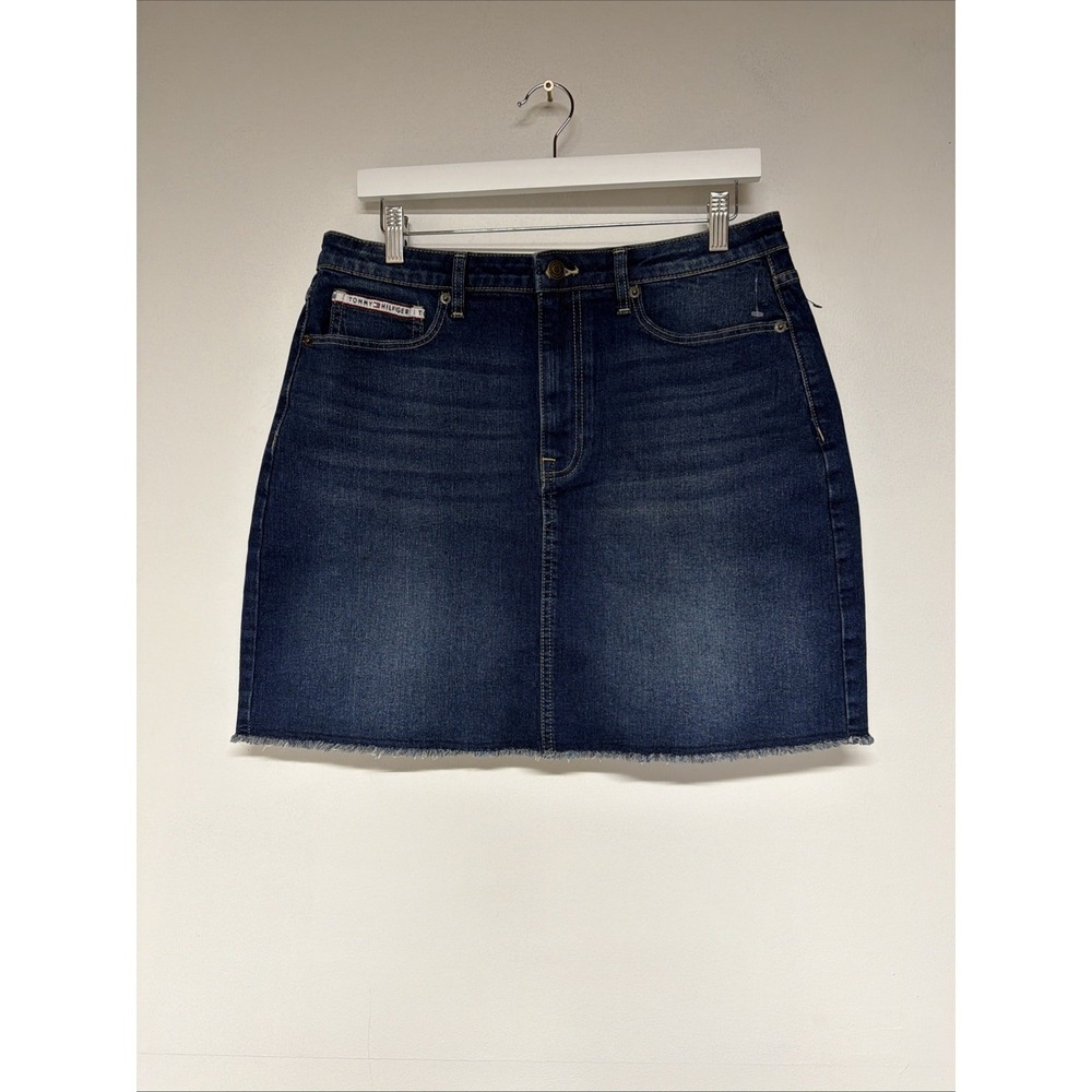 Tommy Hilfiger Denim Mini Skirt Womens 12 Dark Wash Blue Casual Preppy Mid Rise